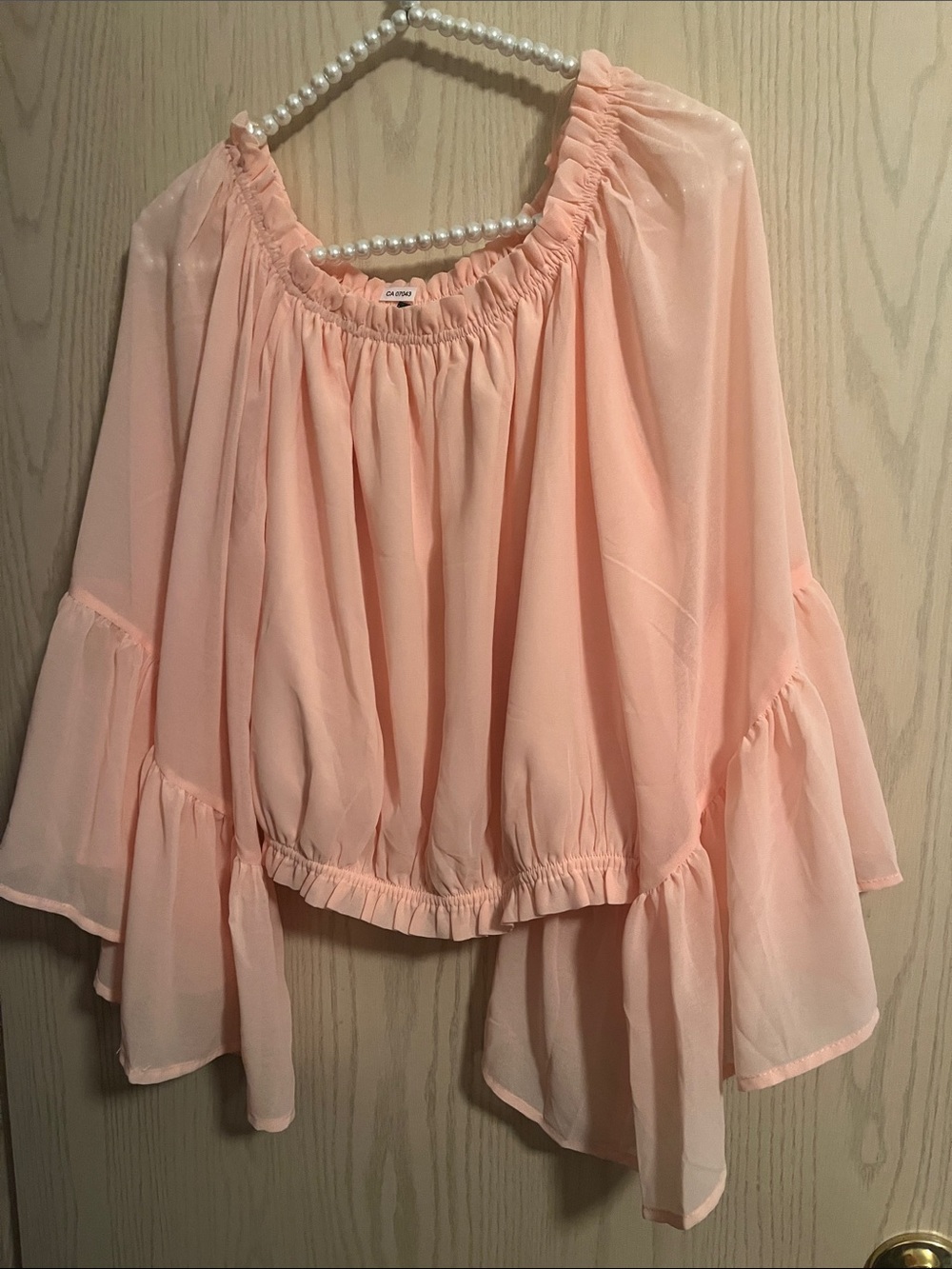 Shinestar Pink  Blouson Off-Shoulder Ruffle Tunic